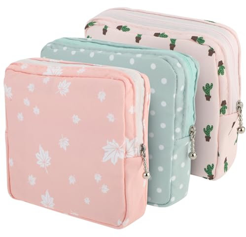 3 Stück Tampon Aufbewahrung,Kleine Binden Aufbewahrung,Erste Periodemädchen Damenbinde Aufbewahrungstasche,Tragbare Perioden-Tasche für Frauen,Teenager,Mädchen,Damen(Pink Beige Green)
