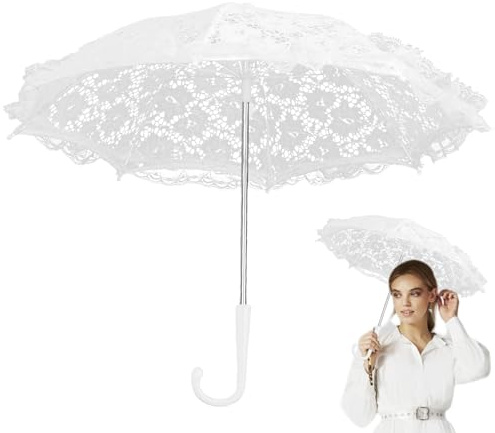 White Lace Umbrella - Bridle Walking Umbrella White | Wedding Bridal Lace | Lightweight Sun Parasol Wedding | Small Decorative Vintage Bridal For Photo Tea Party