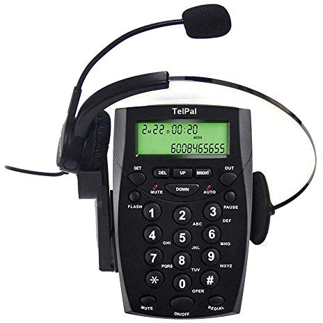 TelPal Call Center Headset Telephone with Dialpad & Noise Cancelling Monoral Over Ear Headphone & Mic, Wired Analog Landline Home & Office Telephone with Caller ID