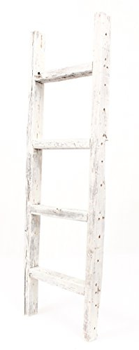BARNWOODUSA Rustic Farmhouse Decorative Ladder - Our 4ft 2x3 Ladder can be Mounted Horizontally or Vertically Crafted from 100% Recycled and Reclaimed Wood No Assembly Required White