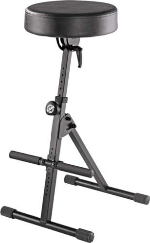 K&M Konig & Meyer 14061.000.55 Performance Pneumatic Stool | Easily Adjust Cushioned Round Seat and Footrest | Professional Grade for Musicians | German Made | Black Imitation Leather