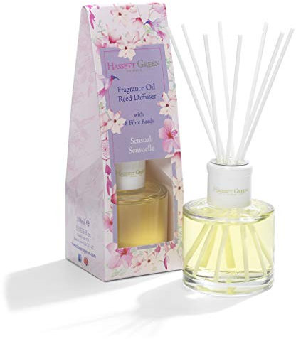 Hassett Green London Fragrance Oil Reed Diffuser - 100ml Glass Bottle with 8 Fibre Reeds - Sensual Sensuelle
