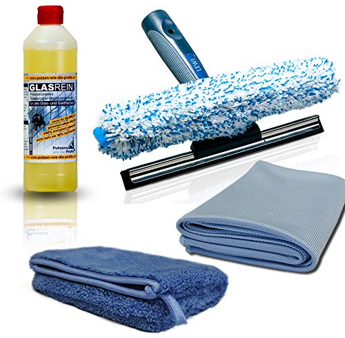 Putzen wie die Profis – Fensterreinigungsset Home Maxi - Profi-Set mit Fensterwischer, Abzieher 25 cm, 500 ml Glasreiniger, Microfasertuch & Softhandschuh - streifenfrei, vegan & nachhaltig