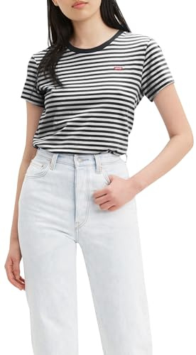 Levi's Women's The Perfect Tee- Striped Chesthit Logo T-Shirt, Raita Stripe Caviar, L