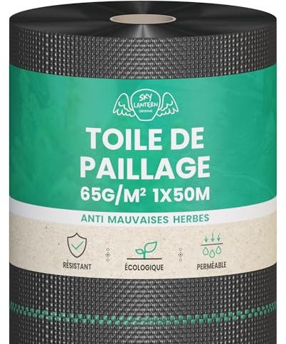 SKYLANTERN Lona de mantillo de 65 g/m² – Geotextil anti repeler 50 x 1 m para jardín huerto – Lona antimalezas 65 g para huerto