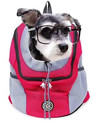 Hundryggsäck för katter, för små, medelstora hundar, katter, valpar upp till 3 kg, ventilerande och justerbar transportväska, husdjur, ryggsäck, hund, bärväska för resor, vandringsäventyr (S, rosarot)