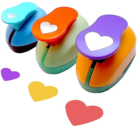 RunFar shop Hearts 3-Piece Motif Punch Set: Heart-Shaped Paper Punch, 9mm, 16mm, 25mm for DIY Crafts with Metal, Plastic Handle