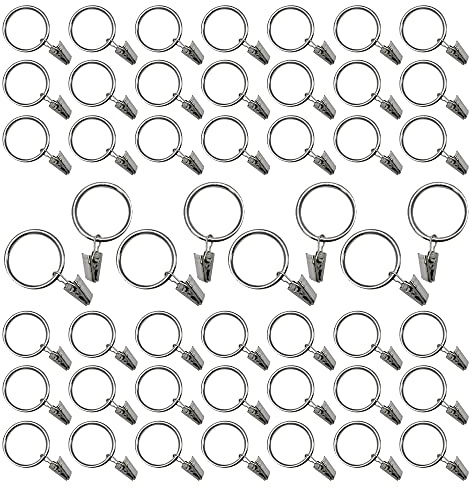 50 anelli per tende con clip, anello in metallo antiruggine, diametro 38 mm per tenere tende pesanti, set di aste e drappeggi, argento