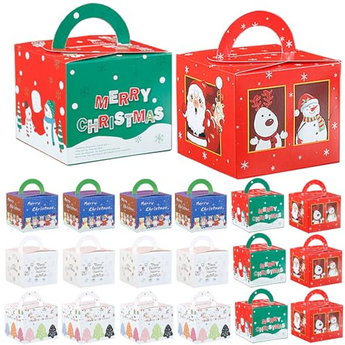 20 st julklappslådor, jullåda, julgodislådor, vikbar presentförpackning med handtag för äpple, choklad, godis, kakor och små presenter