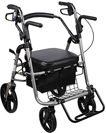 Rollator Vuxen äldre Lättviktsrullator med vadderad sits och ryggstöd, undersätskorg 4-hjulig transportstol