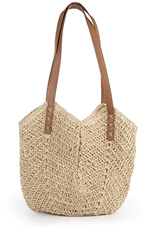 Jywmsc Donna Grande Borsa di Paglia Borsa da Spiaggia Estate Borsa Morbida Fatta a Mano Intrecciata Tote Bag Rattan Borsa a Tracolla per Vacanze