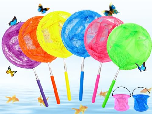 Hitopin 6PCS Red de Mariposas Telescópica,Red de Mariposas Telescópicas para Niños,Red dePesca para Niños,Redes de Pesca con la Manija Estirable para Atrapar Insectos Mariposa Insectos Peces Pequeños