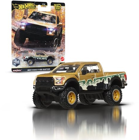 Hot Wheels Ford F150 Raptor 2017 Voiture Premium Car Culture à Collectionner, modèle en métal à l’échelle 1/64, véhicule Tout-Terrain avec pneus Real Riders, JBK70