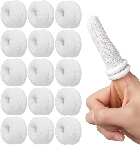 Finger Bandage, 20 Pcs White Finger Cots Thumb Bandage, Finger Bandages Tubular Finger Stall Tubular Bandages for Work Kitchen Finger Protection Gloves Cotton Finger Cover
