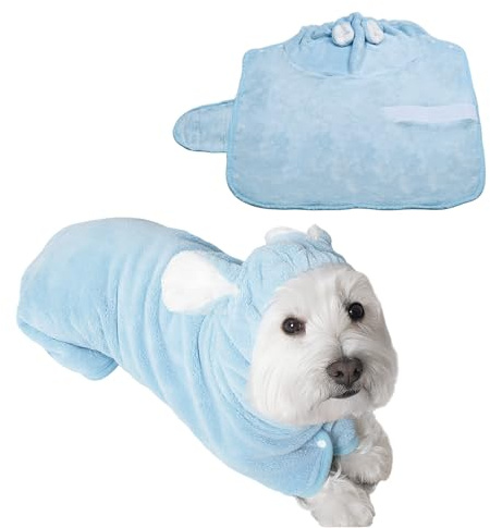 Aohyue Dog Drying Robe, Dog Towel Coat with Bunny Ears, Super Soft Double-Sided Coral Fleece, Quick Dry Absorbent Pet Bath Towel for Dogs After Bath, Swimming, S