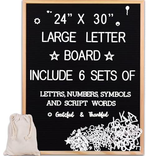 Large Felt Letter Board 24x30 Inch with 6 Sets of Letters Felt Message Board Wooden Frame Letter Board for Baby Announcements, Milestones, Wall Mount Menu & Office Decor