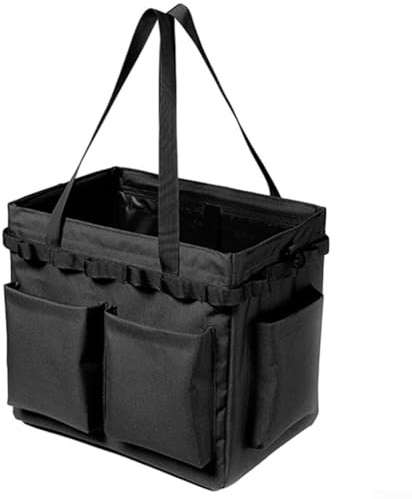 Yuanpgky Multifunktionale Werkzeugkiste für Camping und Outdoor, 350 x 250 x 320 mm, robuste Oxford-Tuchtasche mit 20 Aufhängelöchern und 4 Taschen, kompatibel mit Grill, Schwarz