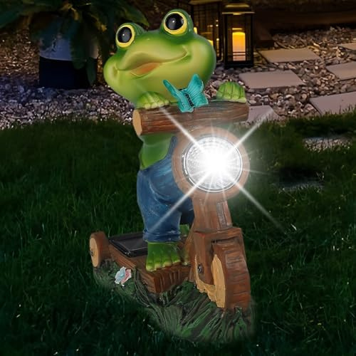 DAJASD Figure a Forma Di Rana Per Esterni con Luce Solare, Statua Di Rana, Decorazione Da Giardino a Forma Di Ranas, Impermeabile, Resina, Per Terrazza, Giardino, Ornamenti Regali Da Giardino