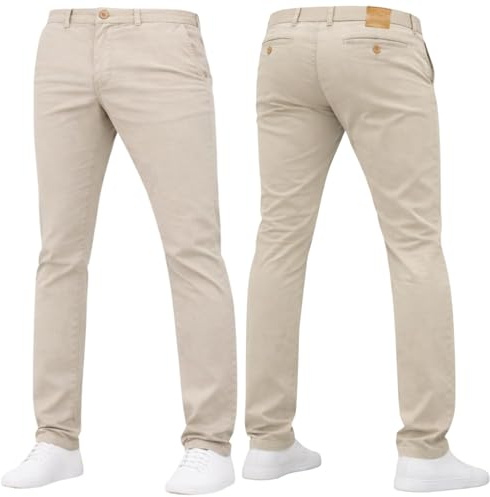 Crosshatch Mens Stretch Chino Slim Fit Leg Trousers Jeans by JeanBase Beige 34W X 32L