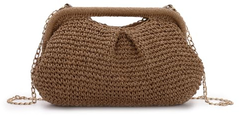 HomKuch Women Clutch Purses Straw Woven Cloud Dumpling Bag Summer Beach Crossbody Shoulder Handbag