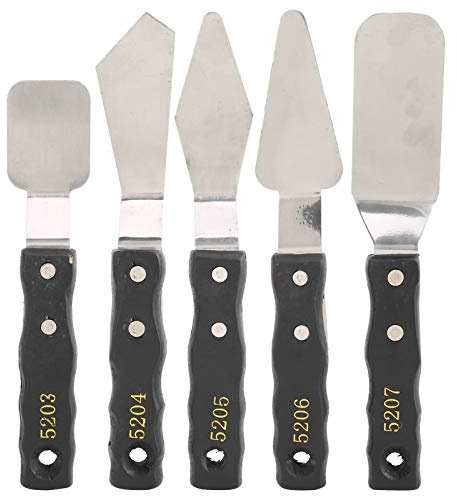 Set di 5 spatole da pittura, spatola da pittore in acciaio inox con manico in legno nero per pittura ad olio e acrilica, strumenti a spatola per mescolare e creare texture