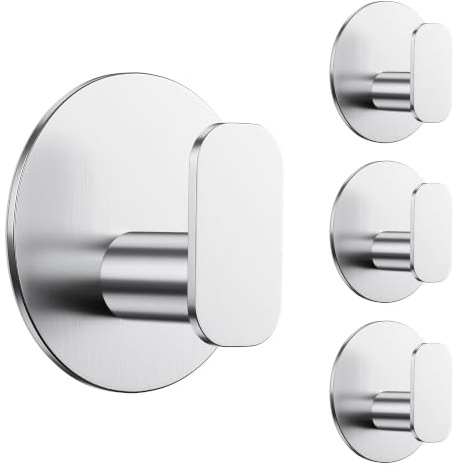 Aikzik 4 Pack Large Self Adhesive Hooks, Over 10kg Load - Stainless Steel Sticky Hook Heavy Duty, Hooks for Hanging Towel, Coat, Tea Towel Holder, Stick on Bathroom, Kitchen, Door and Wall
