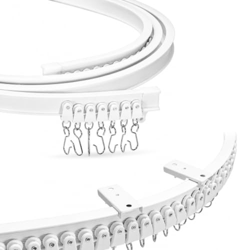 EVERGOODS Flexible Ceiling Curtain Track 3m, Bendable Heavy Duty Curtain Rail System with Rollers & Hooks, PVC Ceiling Mounted Curtain Track for Bay Window, Shower, Room Divider, RV & Caravan (5m)