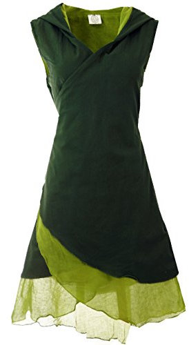 GURU SHOP Wickeltunika, Elfentunika mit Zipfelkapuze MA 11 - Grün, Damen, Baumwolle, Size:S