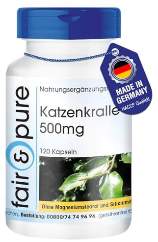 Cápsulas de uña de Gato 1000 MG de Polvo de Corteza - Una De Gato - Veganas - sin estearato de magnesio - 120 cápsulas