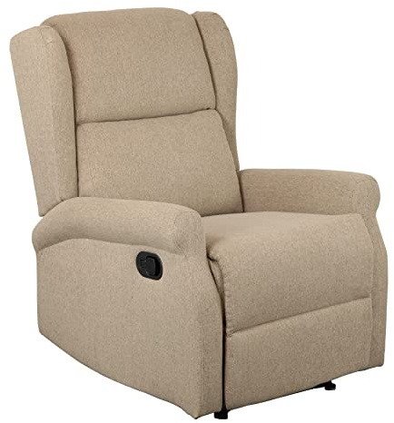 Totò Piccinni Poltrona BARCELLONA Relax Reclinabile con Poggiapiedi Imbottita Confortevole Bergere (Tessuto Beige, Manuale)