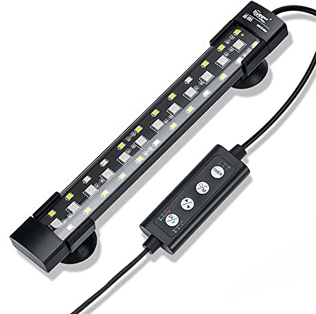 hygger 24/7 Mode Submersible Aquarium LED Light, Full Spectrum Hidden Fish Tank Light with 3 Rows Beads 7 Colors Auto On Off Sunrise-Daylight-Moonlight, Adjustable Timer Brightness