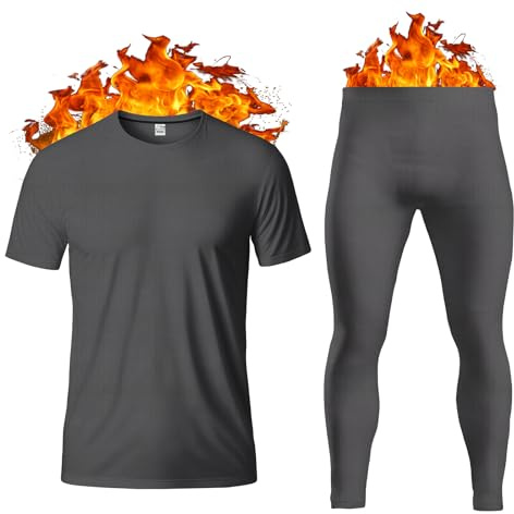 Set intimo termico da uomo, strato base, maglietta a maniche corte, gilet, top e pantaloni lunghi da uomo, biancheria intima ultra morbida e calda, taglia S-XXL, Carbone, M