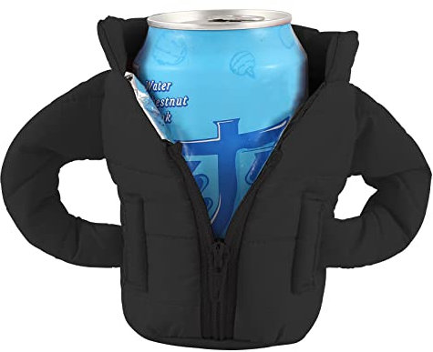 Can Coolers Jacket, Beverage Vest Cover, Insulated Sleeve for 12oz Cans, Creative Beer Coats, Gifts for Men Beer Lovers Father Boyfriend (Black)