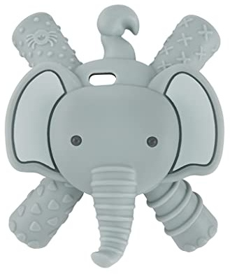 Itzy Ritzy - Ritzy Teether for Molars - Massages Sore Gums & Reaches Back Molars - Silicone Baby Teething Toy with Multiple Textures & Flexible Design - Teething Relief for 3 Months & Up (Elephant)
