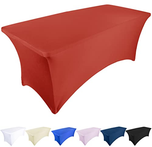 Ocves Stretch-Tischdecke, 1,8 m, Spandex, Polyester, rechteckig, dehnbar, für Hochzeit, Party, Cocktailbar, Bastelausstellungen, waschbare Tischdecke,1,8 m (Rot, 1 Stück)