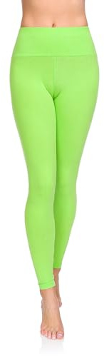 SOFTSAIL Leggings 95% Coton Leggings pour Femmes Taille Haute Longueur Totale Contrôle du Ventre Legging Pantalons Extensibles Temps Libre Relaxation Marche Citron Vert 40