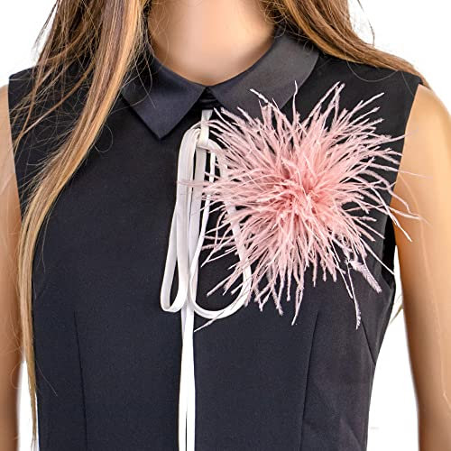SYSUII Damen Federbrosche,Natürliche Straußenfeder Ansteckbrosche Federbrosche Feder Blume Brosche Pins Kleid Zubehör Fascinators Kostüme Dekor Kopfbedeckung für Hochzeit Party Festival -Rosa