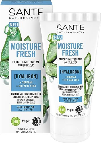 SANTE Naturkosmetik Moisture Fresh Feuchtigkeitscreme Hyaluron, Squalan & Bio-Aloe-Vera - 50 ml - Intensive Feuchtigkeit für Trockene Haut - Langanhaltende Gesichtspflege - Vegan & Natürlich