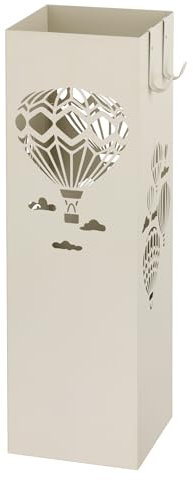 Baroni Home Moderner Schirmständer aus Metall mit Heißluftballons-Schintzerei - Regenschirmständer mit 2 Haken und abnehmbarer Regentropfwanne, für Büro und Haus, Weiß; 16x16x49 cm