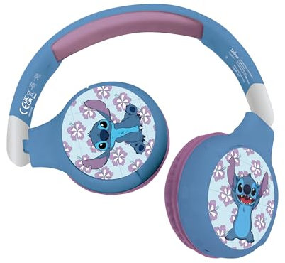 Lexibook - Disney Stitch HPBT010D 2-in-1 Bluetooth and Wired Headphones with Microphone and Control Button, Foldable and Adjustable, Rechargeable Long Term Battery