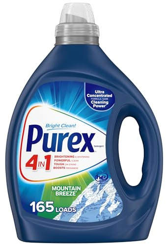 Purex 4-in-1 Laundry Detergent Liquid, Mountain Breeze, 82.5 oz, 165 Loads, Ultra Concentrated Laundry Detergent, Brightens & Whitens
