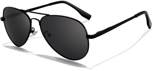 LOJUDI Polarised Small Pilot Sunglasses - Womens Mens Small Faces Sun Glasses with UV400 Protection-52mm-Black Frame/Grey Lens