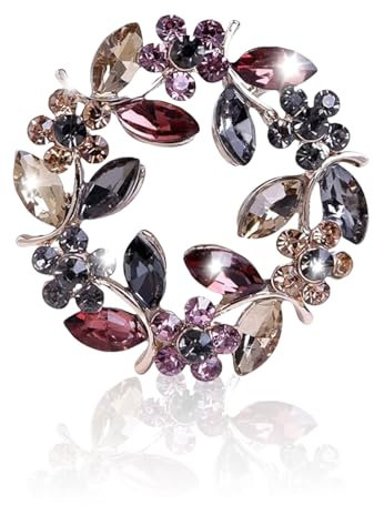 Yamobi Broche élégante en cristal pour femme - Pour manteau et vêtement - Fait à la main - Guirlande colorée - Strass - Broches de fleurs de rose, multicolore, L