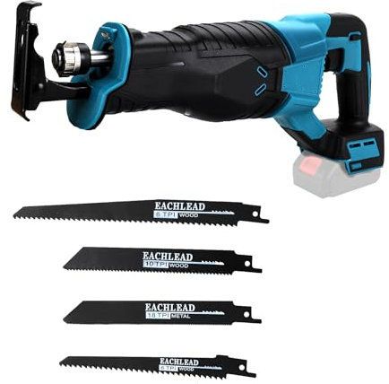 Sierra de sable sin cable compatible con batería Makita 18V, con 4 hojas de sierra, 3500 rpm, sierra eléctrica para madera con velocidad variable para cortar madera, metal y PVC (sin batería)