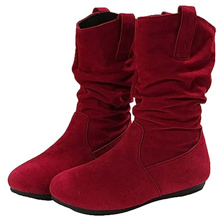 Stivali invernali da donna, foderati, in pelle scamosciata, stivali bassi, stivali da donna, stivali da equitazione, eleganti e corti, termici invernali, Colore: rosso, 37 EU