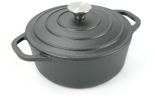 HAWOK Cast Iron Pre-seasoned Mini Dutch oven Dia. 18 cm/7 inch 1.5 Quart with Silicone Bread Sling Black