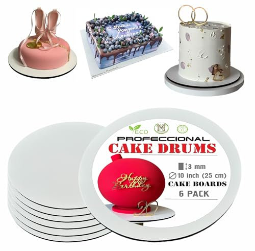 MADERICO Tableros de Madera para Tartas – Bases Redondas Resistentes de 20cm, 25cm y 30cm – Grosor 3mm – Paquetes de 3, 6 o 12 – Ecológicos y Duraderos (6, 25cm)