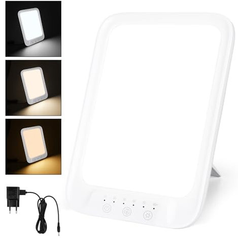lampada a luce diurna, luminoterapia 16000 Lux, 3 colori, 10 luminosità regolabile, 6 timer, lampada solare senza UV, funzione di memoria per migliorare l'umore