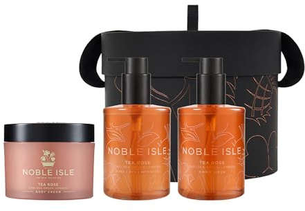 Noble Isle Tea Rose Blush Of Romance Gift Set | Bath & Shower Gel, Body Cream & Hand Wash | Infused with Black Tea Leaves & English Rose Petals | Vegan & Cruelty Free - 3 x 250ml