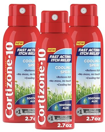 Cortizone-10 Maximum Strength Soothing Aloe Itch Relief Cooling Spray, 1% Hydrocortisone, Fast-Acting, Anti-Itch Spray for Bug Bites, Rash, Eczema, Psoriasis, Poison Ivy, Oak, Sumac, 2.7 oz 3-Pack